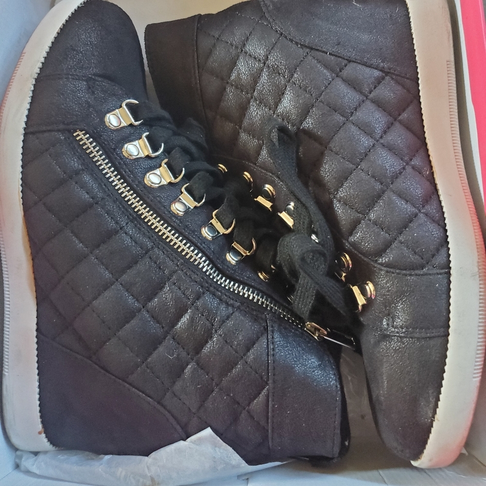 Just Fab Black Wedge Sneakers